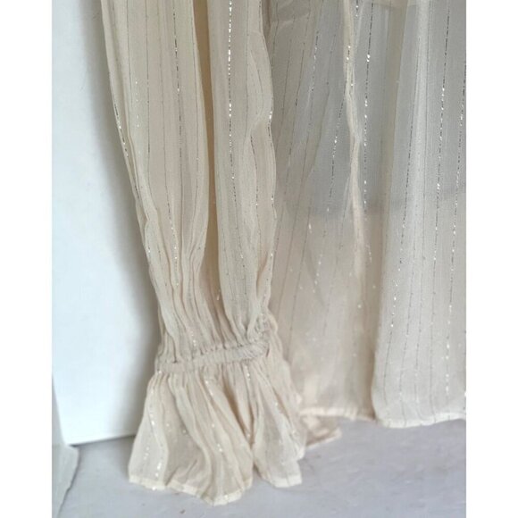 Anthropologie Ruffle Tunic Top Womens Ivory VNeck Long Sleeve Fairycore Metallic - Picture 9 of 12